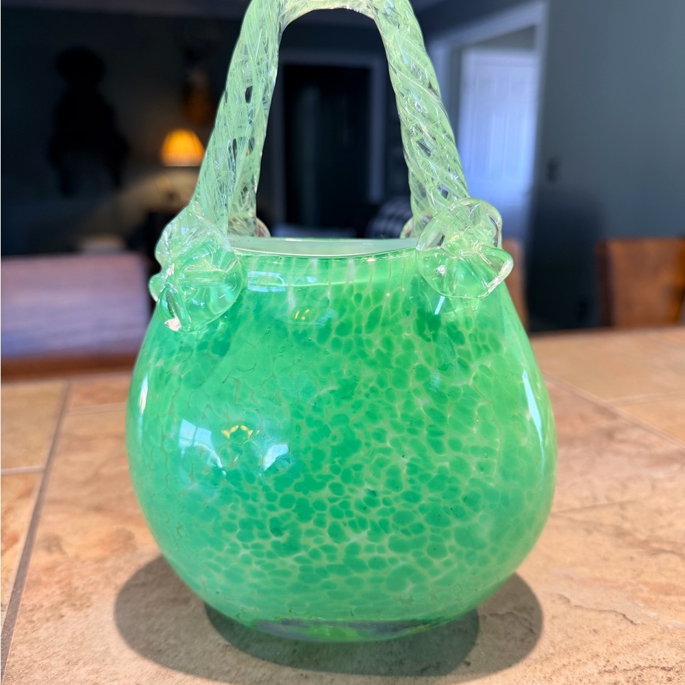 Elegant Green Glass Vase with Handle